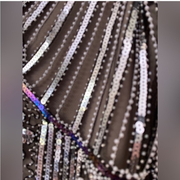 PARTY Dress Fringe Drop Hemline Silver Sequined Dress V Neck Party - Picture 8 of 10